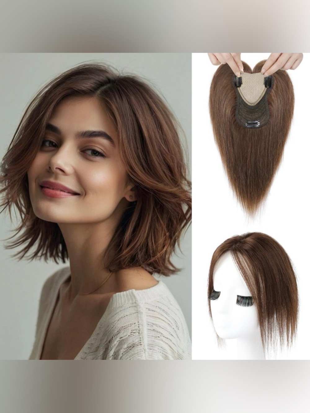 REECHO Human Hair Toppers for Women Real Human Thick Hair Topper Medium Brown